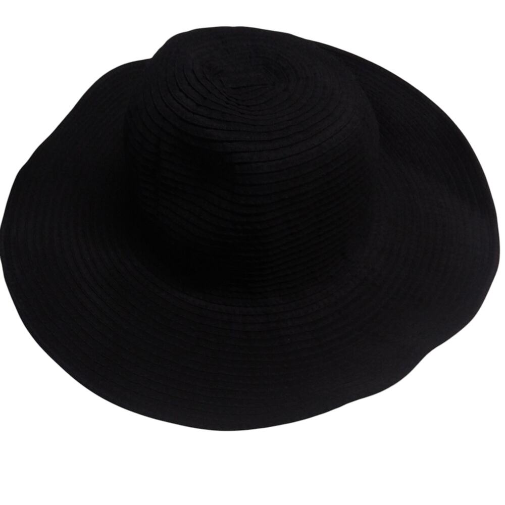 Casual Vacation Black Women's Ribbed Sun Hat Foldable Packable Size M/L